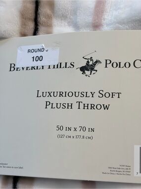 Beverly Hills Polo Club Plush Throw in Cream, Beige and Blush Stripe